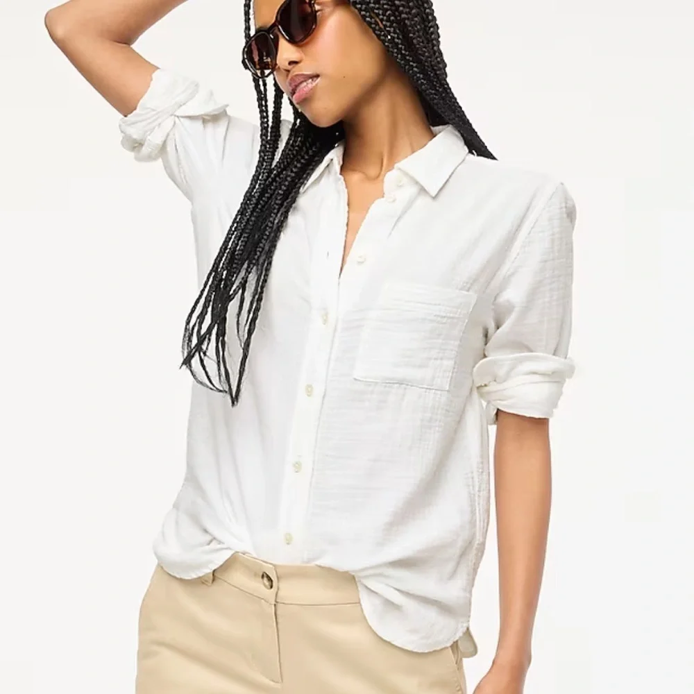 J crew white gauze button up shirt